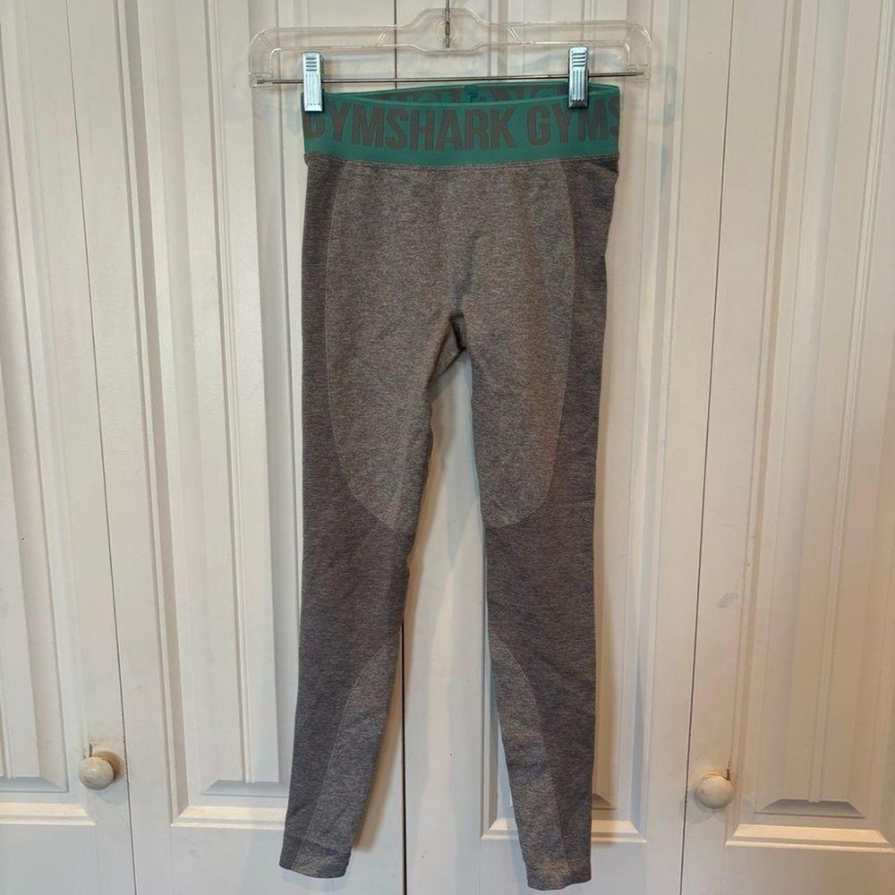 Gymshark Heather Gray Leggings with Green Waistband